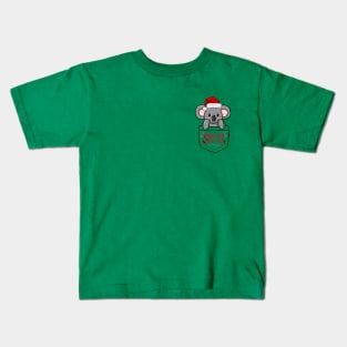 Cute Christmas koala popping out of the pocket Kids T-Shirt